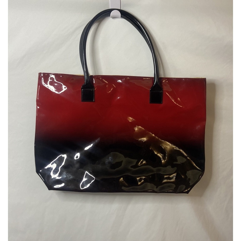 Elizabeth‎ Arden glossy red and black patent faux leather tote bag - Picture 3 of 12
